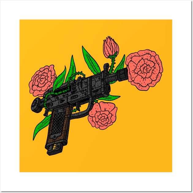 gun with roses, peace symbol. anti gun violence. Wall Art by JJadx